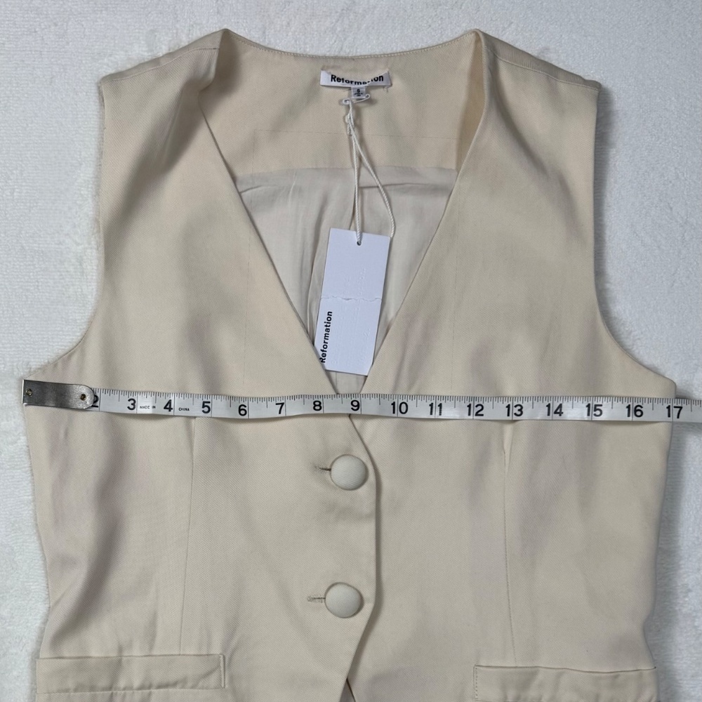 Reformation Casey Vest - Tailored Longline Waistcoat/ Sleeveless Top Cream - Picture 9 of 13
